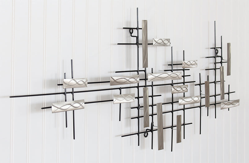 Ground Steel Abstract Grid Wall Sculpture 43W X 22H - Cleared Decor