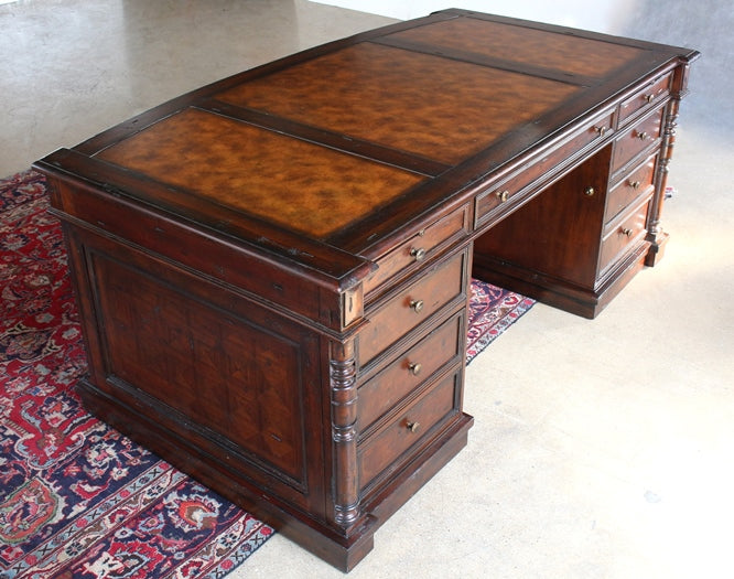 Mahogany Partners Desk with Leather Top