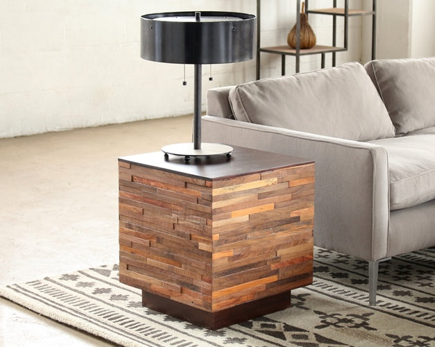 Recycled Wood Block Side Table