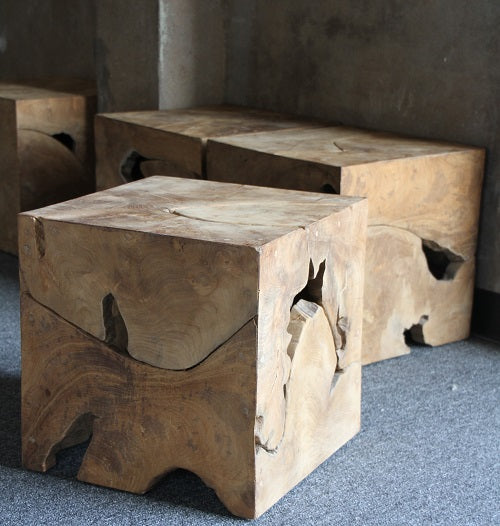Natural Teak Cube Side Table
