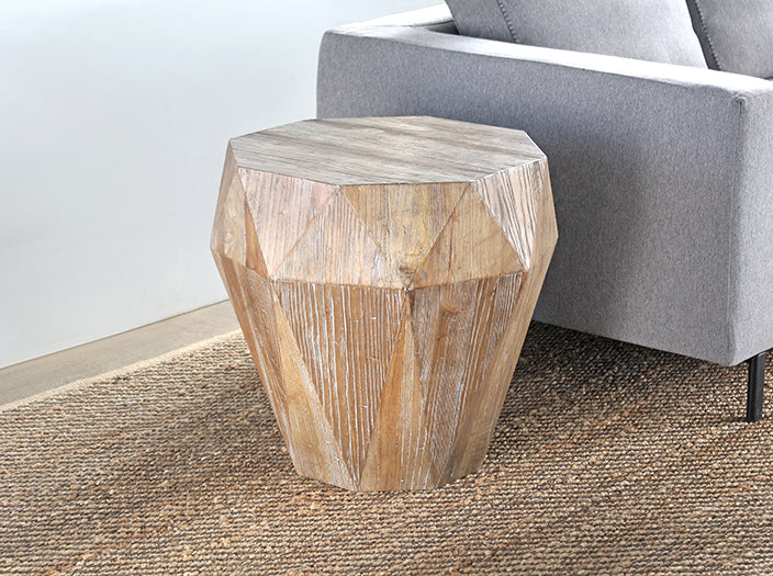 Reclaimed Elm Faceted End Table