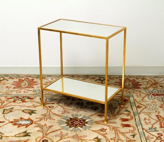 2-Tier Gold Leaf End Table With Mirrored Top