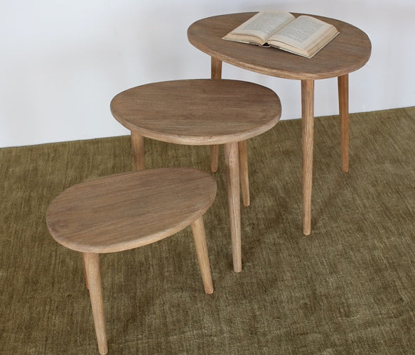 Hardwood Nesting Tables in Natural Finish Set of 3