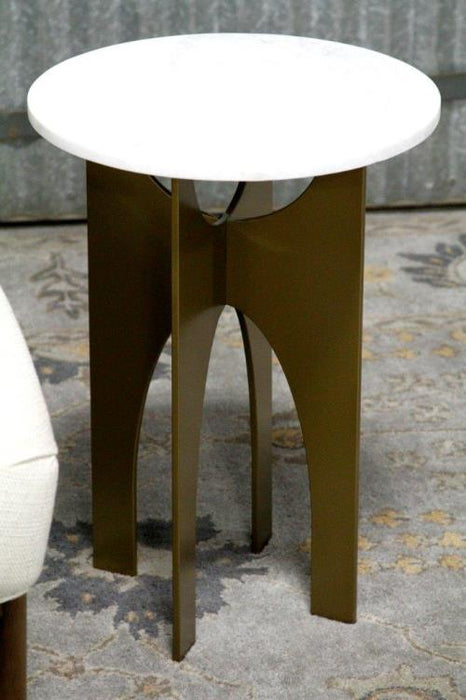 Bronze End Table With Reversible Base and Marble Top