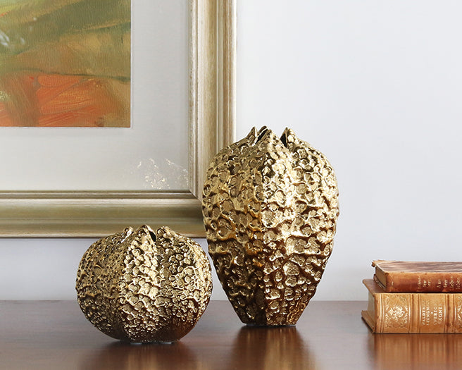 Small Hammered Gold Pinched Vase - Cleared Decor