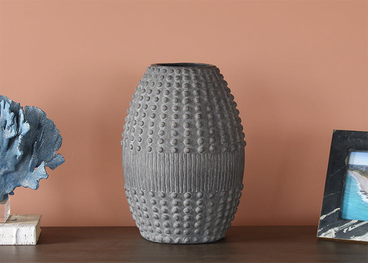 Gray Ribbed Vase - Cleared Decor