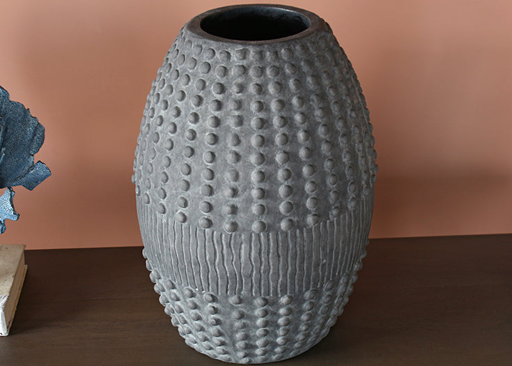 Gray Ribbed Vase - Cleared Decor