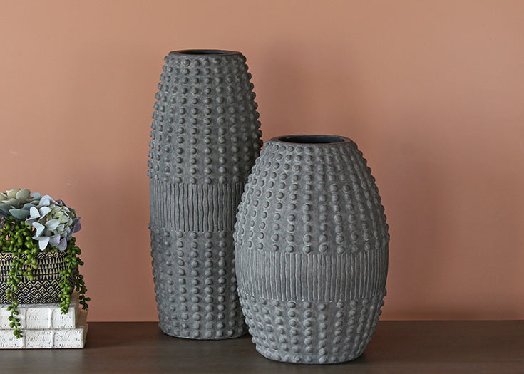 Tall Gray Ribbed Vase - Cleared Decor
