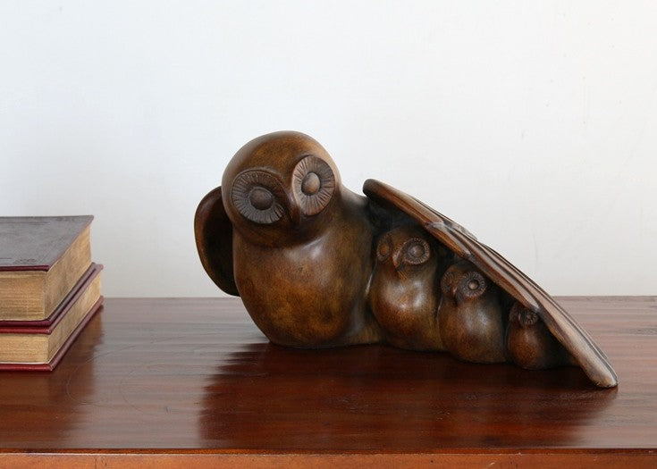 Wood Finish Owl Family