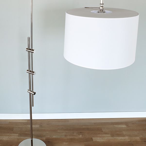 Polished Nickel Arc Floor Lamp With Fabric Shade