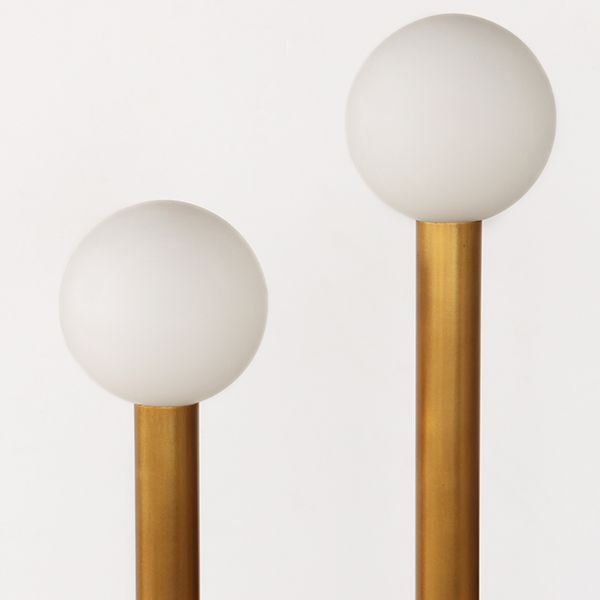 Two Armed Tubular Brass Floor Lamp w/Round Base