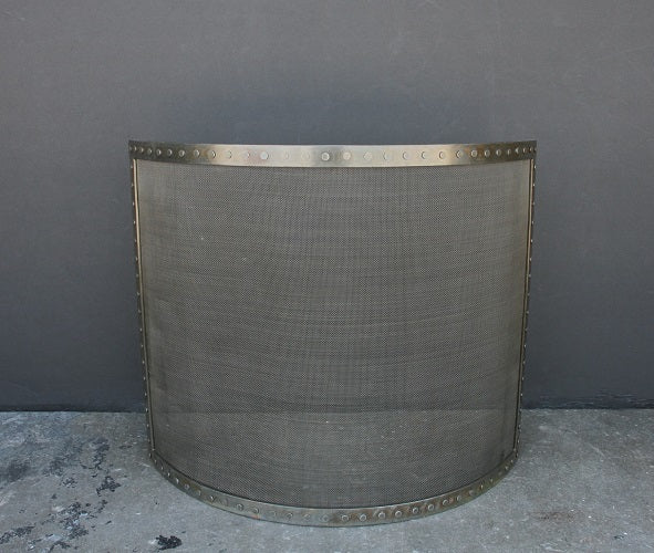 Curved Iron Mesh Riveted Brass Fireplace Screen