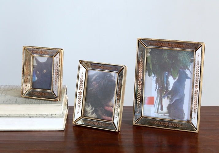 Set of 3 Antiqued Mirrored Picture Frames - 4W x 5H, 5W x 6H, 6W x 8H
