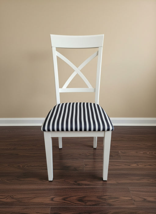 X Back Dining Chair in White with Striped Cushion