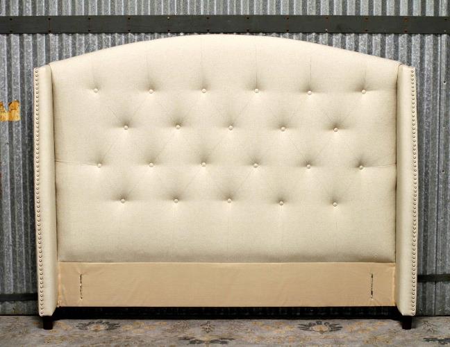 Harvard Queen Headboard in Oatmeal with Pewter Nailhead Trim