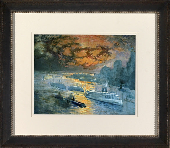 New York Harbor Watercolor II 36W x 32H