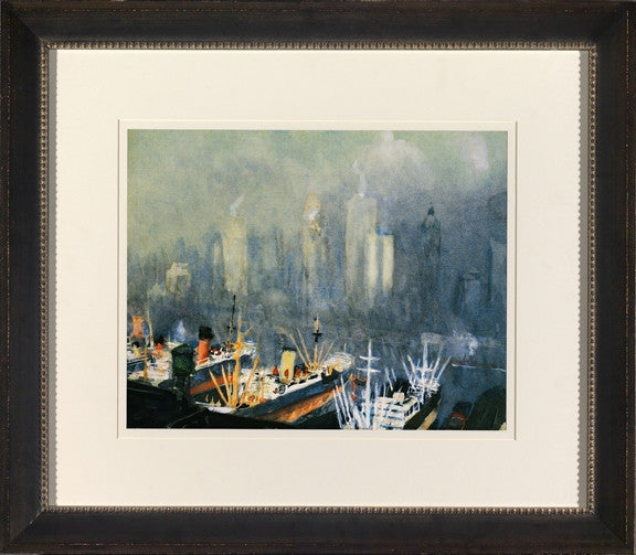 New York Harbor Watercolor I 36W x 32H