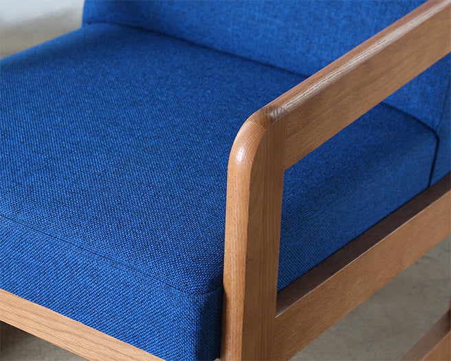 Natural Oak Lounge Chair in Blue Upholstery