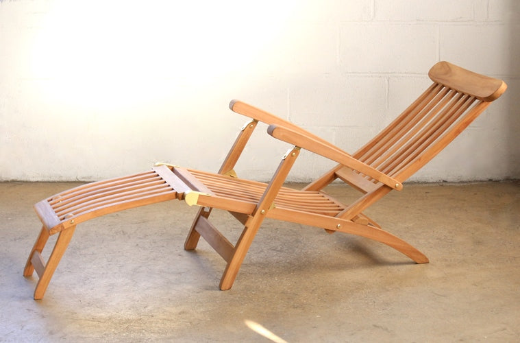 Teak Slatback Folding Recliner