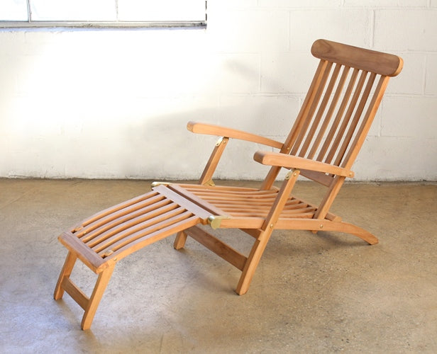 Teak Slatback Folding Recliner