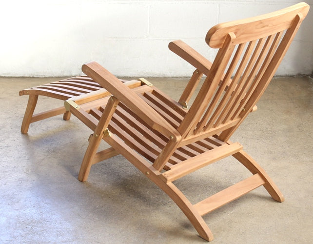 Teak Slatback Folding Recliner