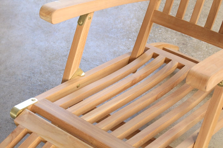 Teak Slatback Folding Recliner