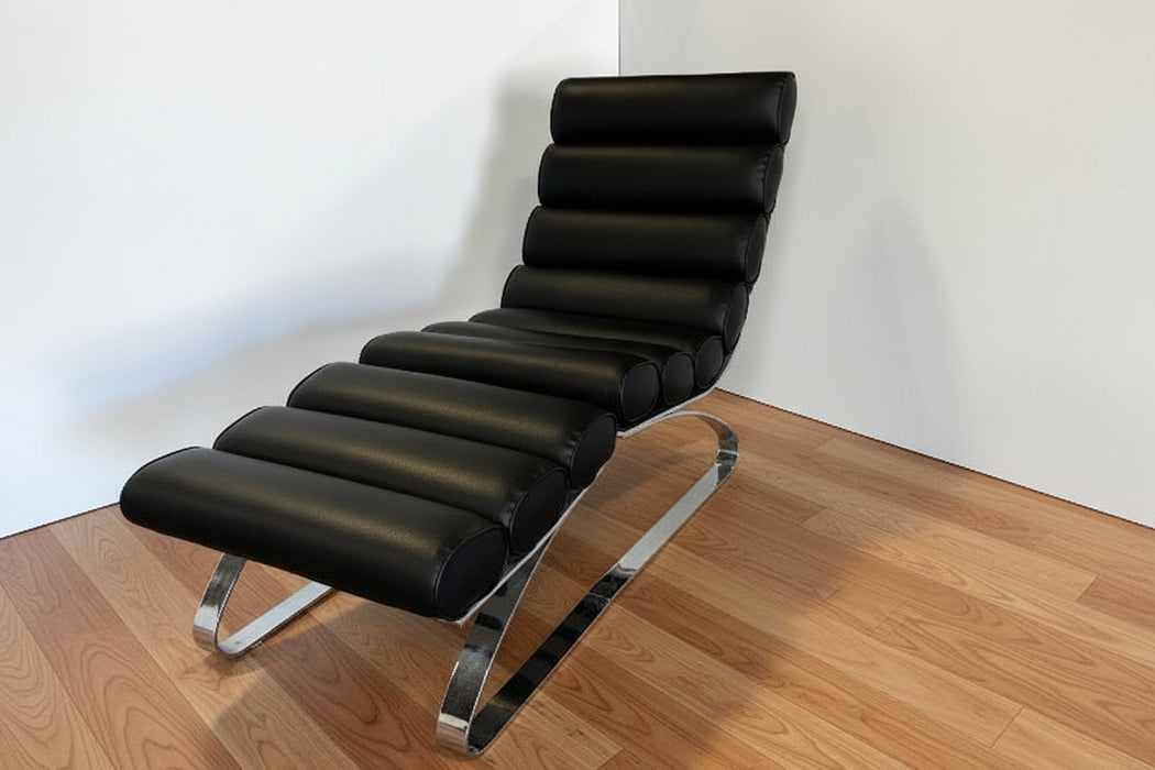 Black Leather Lounge Chair and Ottoman