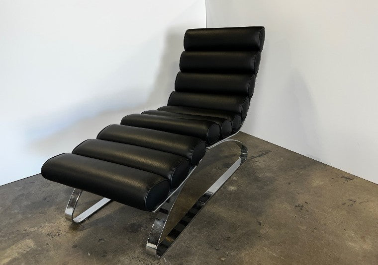 Black Leather Lounge Chair and Ottoman