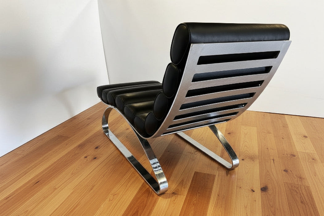 Black Leather Lounge Chair and Ottoman