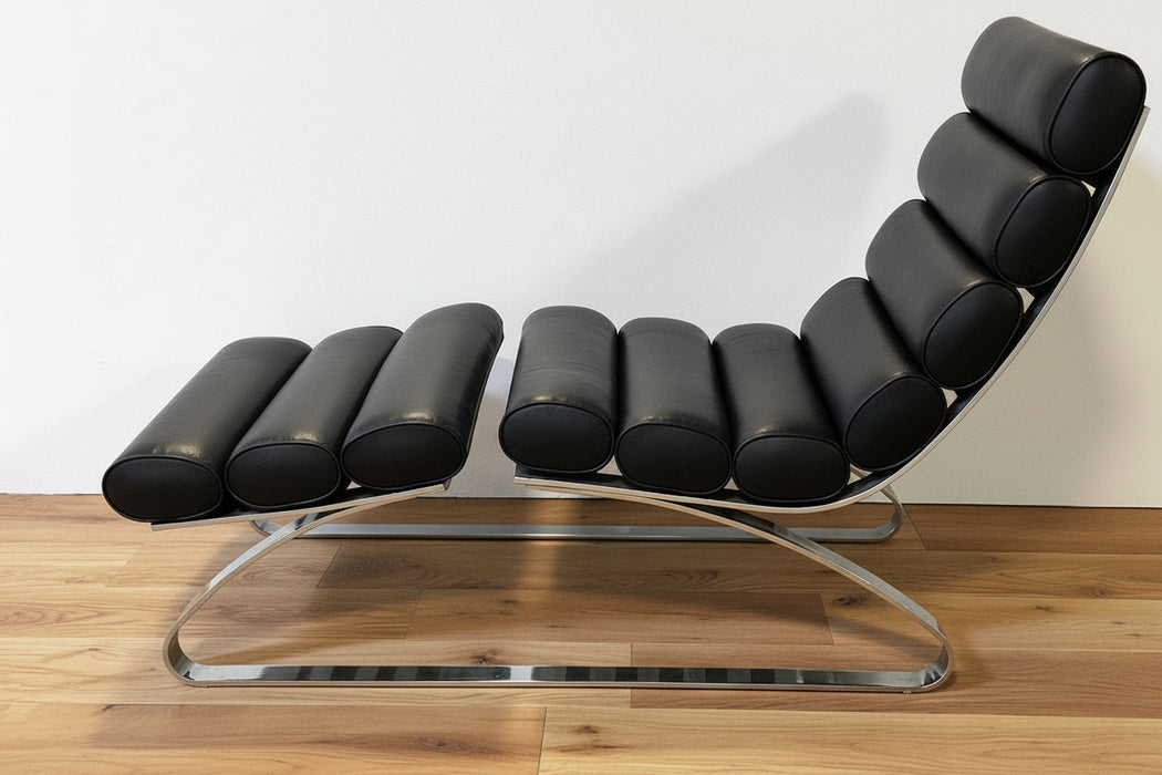 Black Leather Lounge Chair and Ottoman