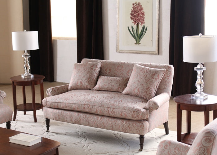 Blush Damask Loveseat with 3 Matching Pillows