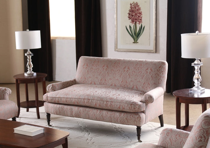 Blush Damask Loveseat with 3 Matching Pillows