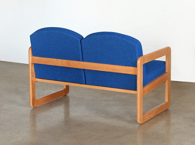 Natural Oak Loveseat in Blue Upholstery