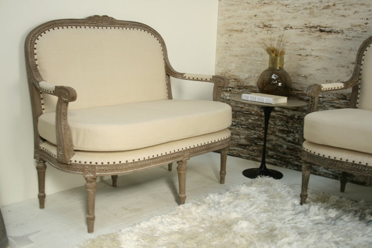 Louis Parlor Style Cream Linen Loveseat with Nailhead Trim