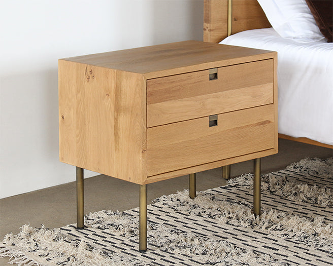 Danish Modern Natural Oak Nightstand With Brass Legs