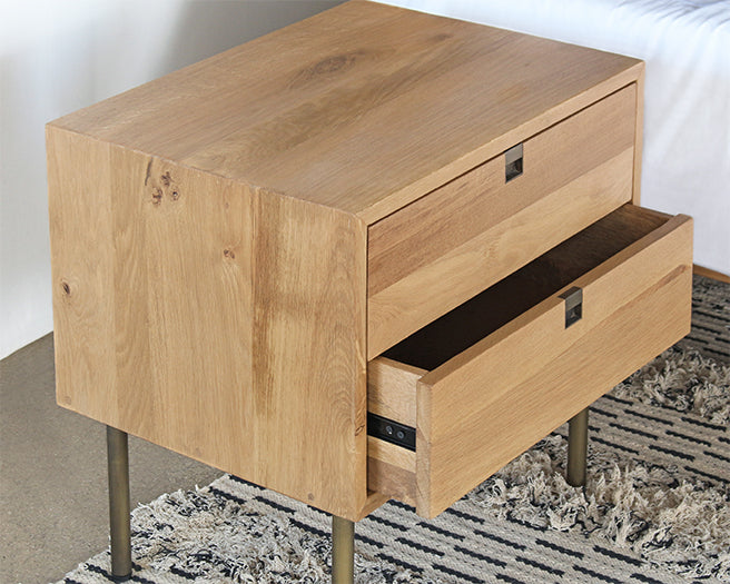 Danish Modern Natural Oak Nightstand With Brass Legs