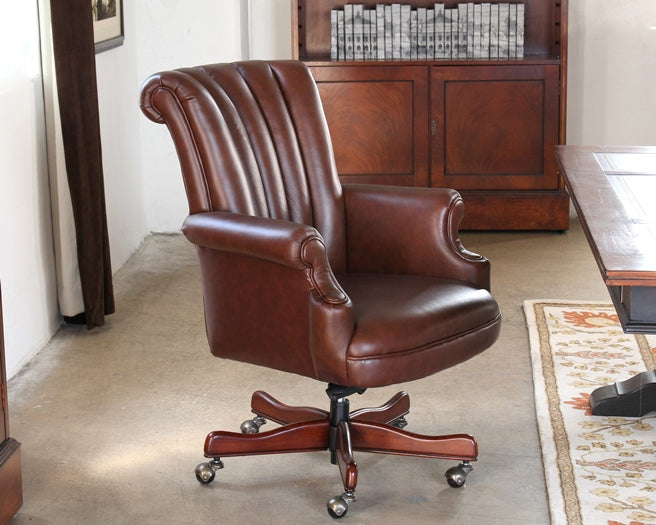 Coffee Leather Channel Back Executive Chair