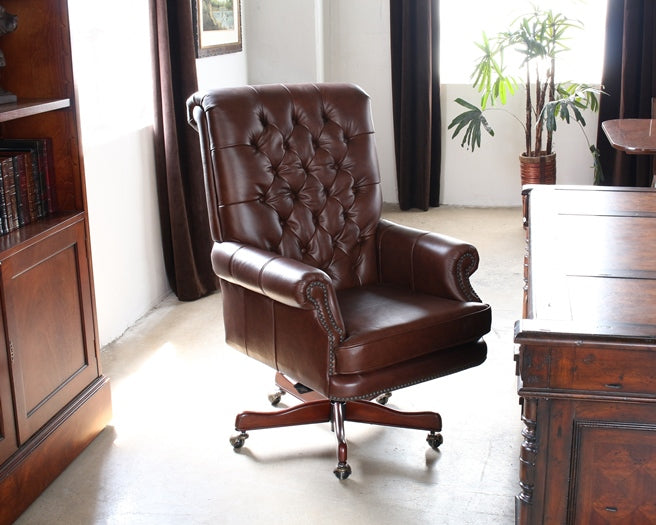 Coffee Leather Tufted Executive Chair