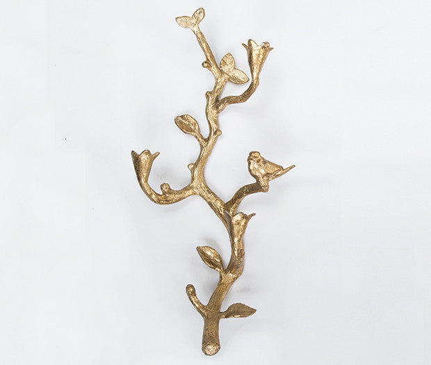 Pair of Brass Branch and Bird 3-Candle Sconce