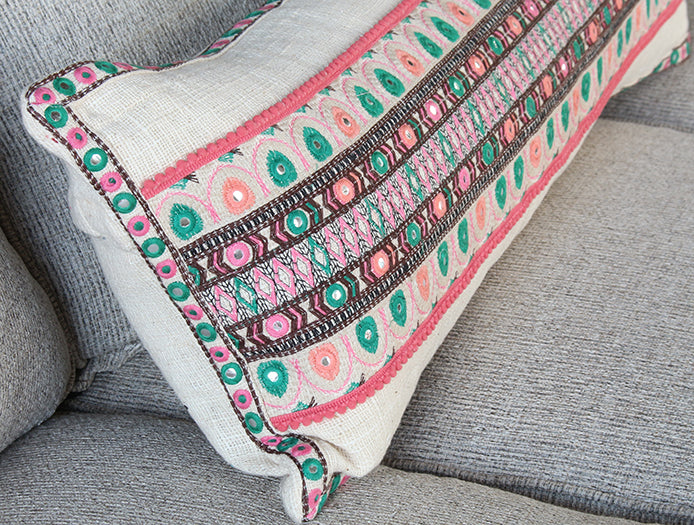 Pink And Green Boho Pillow