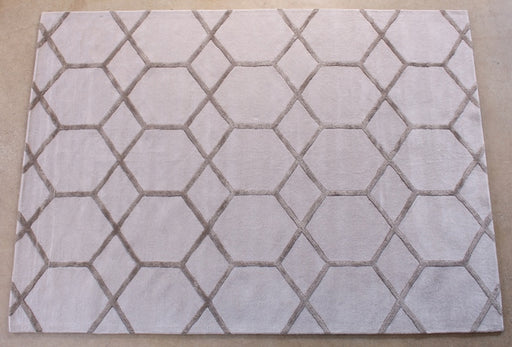 8' x 11' Antique White and Dark Gray Hand-tufted WoolSilk Grid Rug