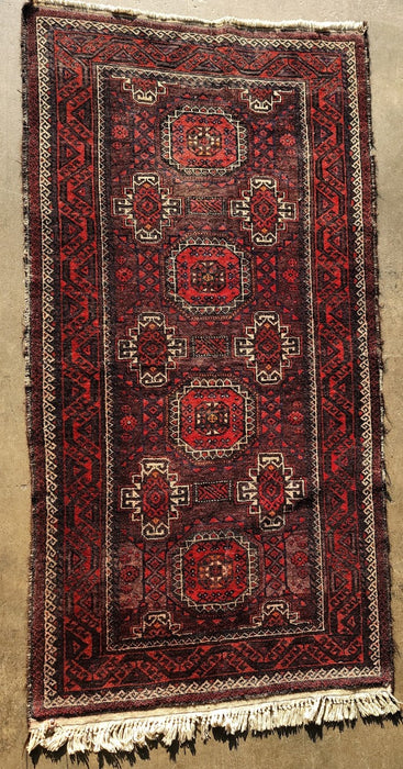 3'5" X 7' Navy & Red Afghan Runner