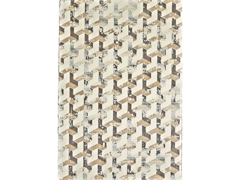 5' X 8' Cream And Silver Faded Optical Patern Rug