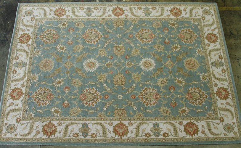 10' x 14' Traditional Indian Blue and Antique White Hand-tufted Wool Rug
