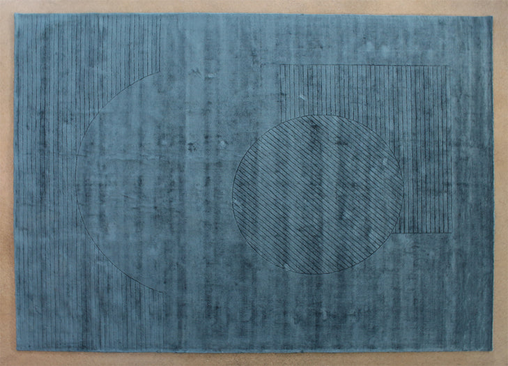 RUG395ATL - 9' X 12' Blue Hand Knotted Geometric Carved Rug