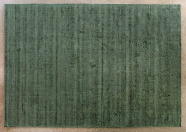 RUG396ATL - 9' X 12' Green Hand Knotted Geometric Carved Rug