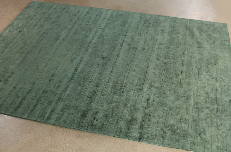 RUG396ATL - 9' X 12' Green Hand Knotted Geometric Carved Rug