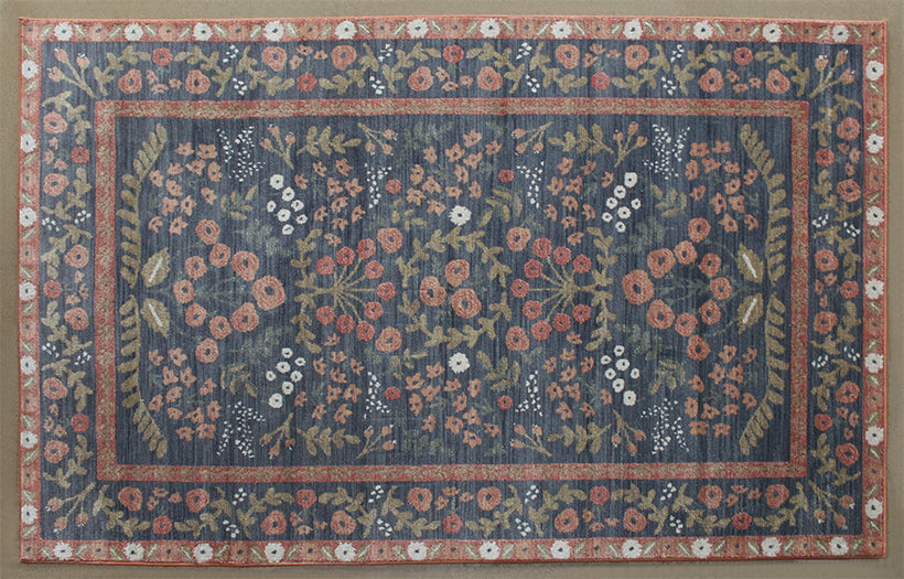 5' X 7'10" Navy And Rust Botanical Rug