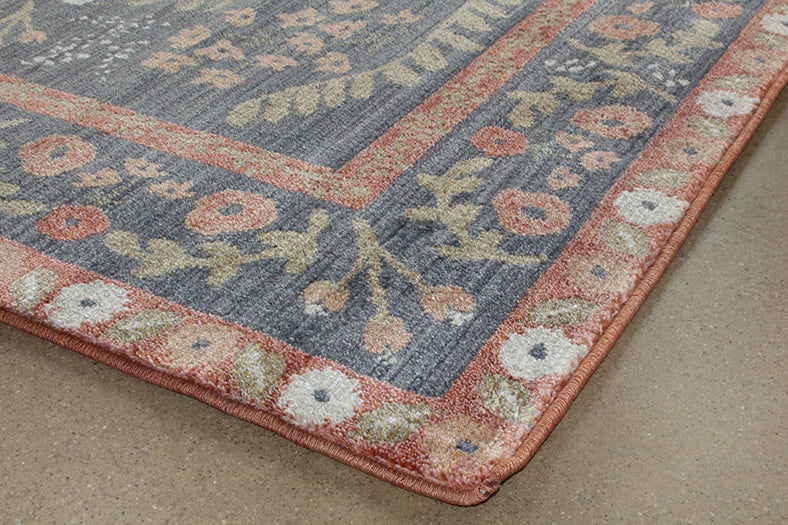 5' X 7'10" Navy And Rust Botanical Rug