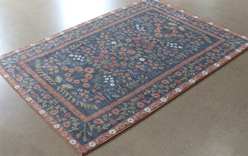 5' X 7'10" Navy And Rust Botanical Rug